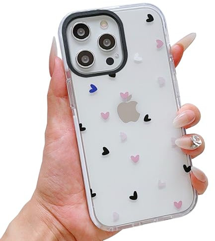 ECZOIL Compatible for iPhone 14 Pro Case,Cute Clear Heart Cartoon for Women Girl Soft TPU Shockproof Anti-Yellow Protective Phone Case for iPhone 14 Pro-Heart