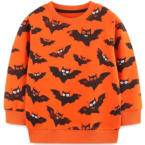 MUJOQE Kinder Halloween Pullover Jungen Fledermaus Sweatshirt Baumwolle Langarm Shirts Oberteile 6 Jahre