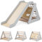 GYMAX 4 in 1 Kids Climbing Set, Wooden Toddler Climber with Slide, Outdoor Indoor 3 Sides Climbing Frame for 1 Years Old + Boys Girls (Natural+Grey)
