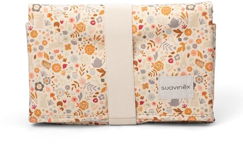 Suavinex, Matelas à Langer Bébé Portable, Tapis à Langer de Voyage, Imperméable, Traitement Waterproof, Pliable, Rembourré, Facile Nettoyer, à Plier et à Ranger dans le Sac, Cadeau Nouveau-né, Fleur