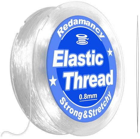 Redamancy 0,8mm x 50m Elastische Schmuckfaden, Transparente Perlen Faden, Nylonband, Gummiband für Armbänder, Elastisches Band für Armbänder, Schmuckfaden Elastisch Reißfest mit Perlennadel