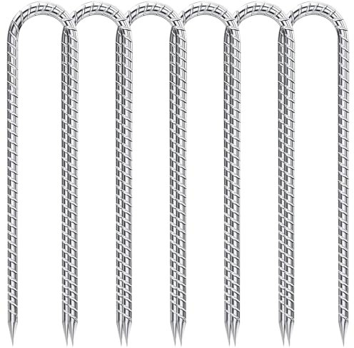 CLIUNT U-Typ Bodenanker 6 Stück, Verzinkter Stahl Bodenanker Trampolin, 30cm/12 Zol Bodenpfähle, Zeltheringe für Die Sicherung Von Zaun, Zelten, Vordächern, Camping, Blumenständer ﻿