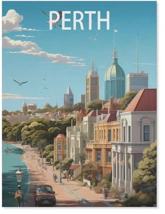 Perth Australia Vintage Travel Poster,Puzzle 1000 Piece Jigsaw Puzzles for Adults, Classic Puzzle Difficult Puzzle for Kids Teenagers Educational Game Toys Gift for Home Travel(38x26cm)-BC14