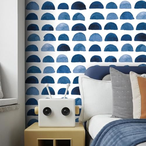 Papel Pintado Azul Geometrico,44.5 x 500cm Papel Adhesivo para Muebles Azul y Blanco Vinilo Autoadhesivo Geometrico Vinilo Adhesivo para Muebles,Armarios,Libreria,Sala de Estar, Dormitorio,Cocina