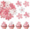 MBAIYO 60 Stück Essbare Kirschblüten Cupcake-Topper, Tortendeko Blumen für Torte aus Esspapier Essbar Blüten Deko Torte Rosa Waffel Papier Kuchen Deko für Hochzeit Geburtstag Party Baby Dusche