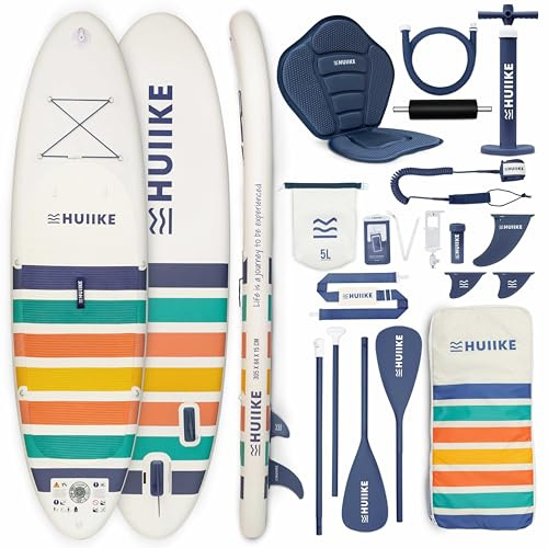 HUIIKE Paddle Gonflable Adulte 10' et Jusqu'à 130 kg, Accessoires Inclus | SUP Convertible en Kayak avec Pagaie, Pompe, Ailerons, Leash, Sac à Dos. Stand Up Paddle Board Grande Stabilité et Résistance
