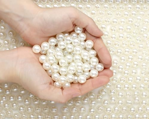 Sahoottie 12mm Kunstperlen mit Loch Weiße Perlen zum Basteln | 100 Stück Große Weiss Perlen für Armbänder Schmuckherstellung Kleidung Ketten Schmuck Basteln und Vasenfüller (Cremefarben)