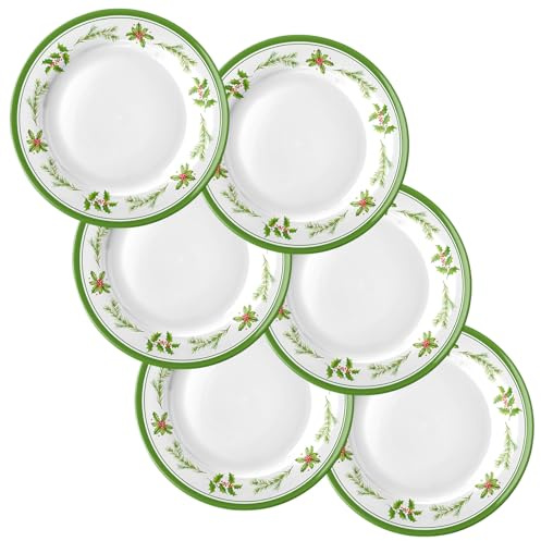 LOYIM Melamin-Teller, für Abendessen, Salat, Weihnachtsbaum, Geschirr, Weihnachtskranz, Geschirr, Urlaubsgeschirr für Dessert, Salat, Vorspeisen, Geburtstagsparty (Weihnachtskranz, 25,4 cm), 6 Stück