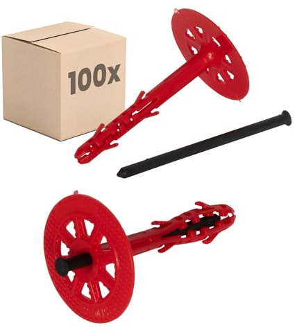 PROTEKTOR Dämmstoffdübel 100 Stück Ø10x180mm mit Kunststoffnagel für WDVS und zur Befestigung von Fassadendämmung, ETA-zertifizierte Schlagdübel Fassadendübel Tellerdübel für alle Nutzungskategorien