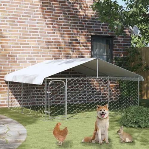 Robuster Outdoor-Hundezwinger mit Dach, 300x300x150 cm, aus verzinktem Stahl für Hunde, Welpen & Haustiere im Garten