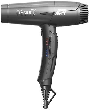 Parlux Elysium Hair Dryer Styling with 3 Speed & 3 Heat Settings (Titanium) | Lightweight & Compact Ionic Professional Hairdryer for Home & Salon Use. with 3 Styling Nozzles