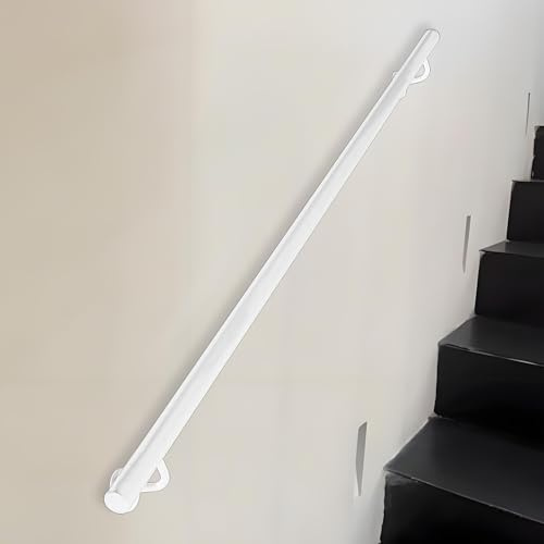Lanmmraifc 1m 1.5m 2m 2.5m 3m Staircase Handrails, White Metal Stairs Banister Hand Rails, Wall Mounted Stair Railing Non-Slip Grab Rail for Outdoor Indoor Steps(4ft/120cm)