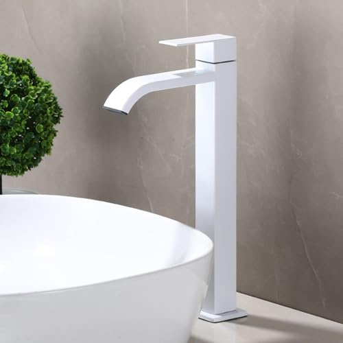 Rubinetto Lavandino Alto Solo Acqua Fredda Miscelatore a Cascata Lavabo Bagno G1/2 Rubinetto Lavello,Bianco