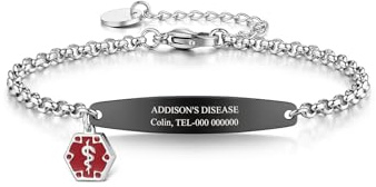 PiercingJak Notfallarmband Personalisiertes Armband mit Name Telefonnummer Notruf Senioren Epilepsie Allergie SOS ID Tag Armbänder Medizinisches Notfall-Armband Edelstahl Armkette für Männer Frauen