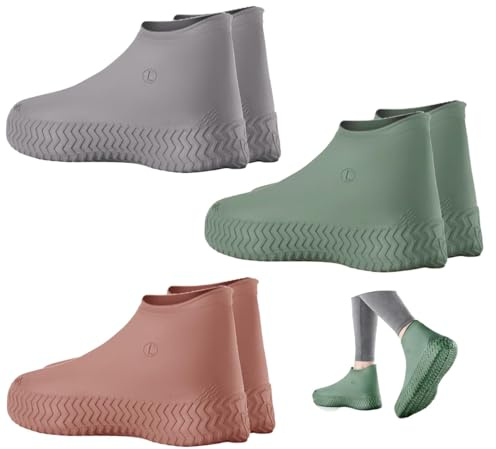 Sylkeov Couvre Chaussures Imperméables, 3 Paires de Surchaussures Imperméables en Latex Réutilisables et Antidérapantes pour Protection Pluie Chaussure sur Routes Boueuses, Plage et Neige