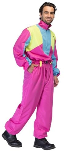 Boland – Retro Skianzug Pink, leuchtet im Schwarzlicht, 80er-Jahre Kostüm für Herren, Apres Ski Party Outfit, Anzug für Faschingskostüme