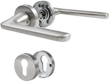 BEILEIOU Maniglie per porte interne Set di maniglie per porte in acciaio inox Moderne, maniglia per porta d'ingresso e porte interne Cilindro profilato PZ Argento, ideale per la tua casa o ufficio (1
