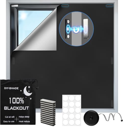 300x148cm Estor Opaco Magnético, Estor Térmico Opaco sin Taladrar, Anti-Ultravioleta,Protección Solar,100% Tela Oscurecedora para Ventanas Dormitorio Caravana