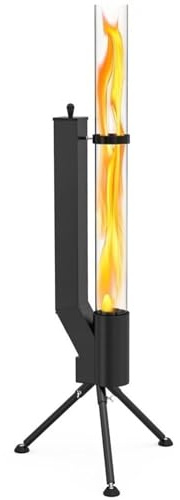Chauffage de terrasse à granulés de bois, poêle à granulés d'extérieur sans fumée avec tube en verre à flamme spirale, idéal pour le camping, les pique-niques, les fêtes de feu de camp et les réunions