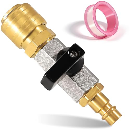Zuuyye Robinet d'arrêt air comprimé 1/4 Pouce métal, vanne à Bille 1/4 Pouce 3/8, soupape de vidange 1/4, pour compresseur et Tuyau, raccord cannelé 7.2 NW