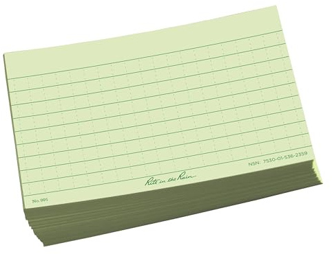 Rite in the Rain Weatherproof Index Cards, 3 x 5, Universal Pattern, Green (No. 991)