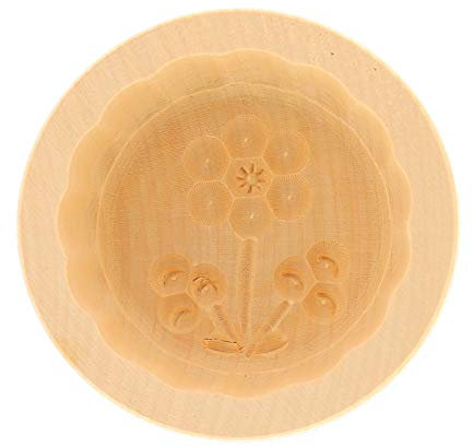 Hofmeister Holzwaren Butterform, für 60 g Butter, 8 cm, Blume C, handgeschnitzt in Deutschland, Butter-Form zum Dekorieren, runde Sturz-Form, Butter-Model aus heimischem Ahorn-Holz