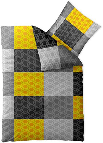 aqua-textil Concept Bettwäsche 155 x 220 cm Mikrofaser Bettbezug Sabine Kariert Streifen Grau Gelb Schwarz