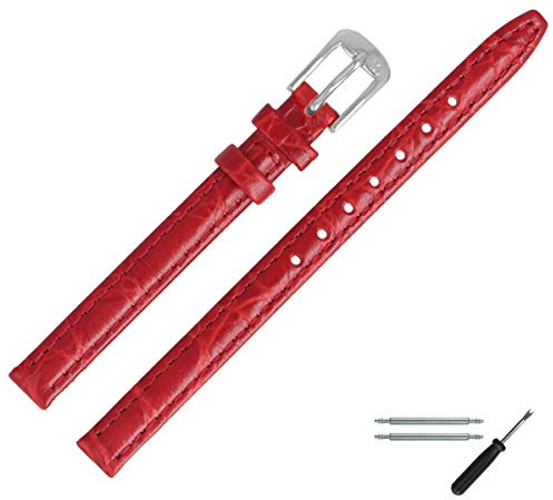 MARBURGER Uhrenarmband 12mm Leder Kroko (Caiman) Prägung Mit Naht - Werkzeug Montage Set 52912