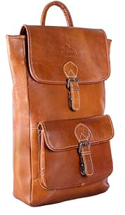 Alpenleder Rucksack - SCRAMBLER (Handgefertigt) - Nachhaltiges Bio-Leder aus regionaler Landwirtschaft | Schulterrucksack, Daypack Leder für Damen & Herren *Fair Produziert* (27.5x45x8cm, 10L, Cognac)