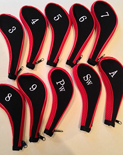 JL Golf 10 Neoprene Club Headcovers Head Cover Iron Protect Set red black