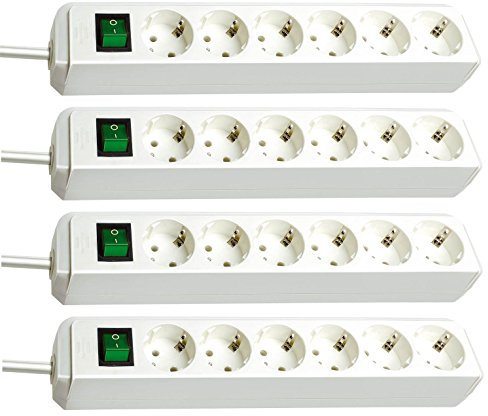 Brennenstuhl Eco-Line Lot de 4 multiprises 6 prises avec interrupteur et câble de 1,5 m – particulièrement économe en énergie – Blanc