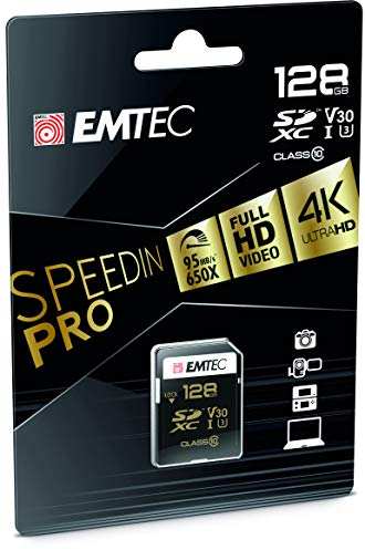 Emtec SpeedIN SD-Speicherkarte 128GB, UHS-I U3 - Class 10, Schreibgeschwindigkeit bis zu 85 MB/s und Lesegeschwindigkeit bis zu 95 MB/s