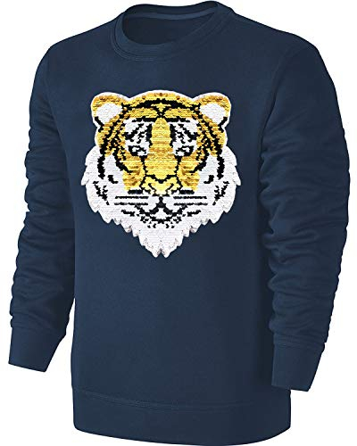Blackshirt Company Kinder Wende Pailletten Sweatshirt Tiger Streichel Pullover Blau Größe 116