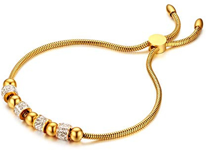 JewelryWe Schmuck Damen Armband Edelstahl Zirkonia Kugel Armbänder Armschmuck, verstellbar, Silber Gold Rosegold