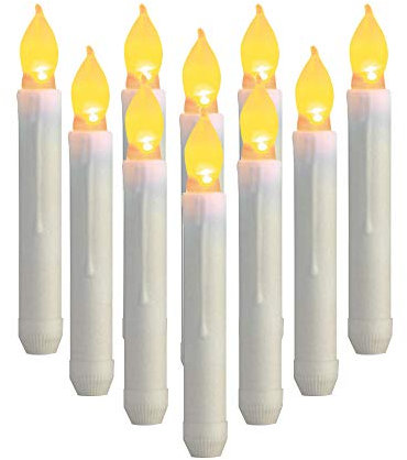 Houdlee Set of 12 Flameless Taper Candles Flickering Ivory Led Candle for Wedding Party Christmas,Candelabra, Amber Light, Battery Operated Taper Candles Table Centerpiece