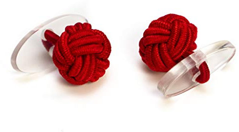 Hersteller: Bull & Drake 1 Paar Seidenknoten Manschettenknöpfe Stoffknoten Knötchen Cufflinks rot, Innenseite aus Kunststoff Gentleman Hemd Umschlagmanschette Anzug Smoking Ball Herren Accessoire
