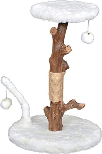 dobar® 35289FSCe Design Kratzbaum Lilly - Katzen-Kratzbaum Naturholz - Katzenmöbel inkl. Spielball und Liegefläche - Kratzmöbel für Katzen - Krallenpflege mit Jute - Ø 50 x 66-76 cm - Weiß