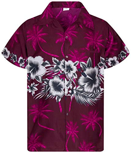 King Kameha Funky Chemise-Hawaienne, Manche-Courte, Flower-Chest, Violet, 6XL