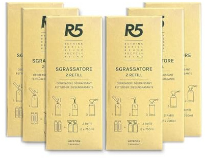 R5, Multipack 12 Refill Sgrassatore, Elimina Grasso e Sporco dalle Superfici Incrostate, Profumo di Lavanda, Made in Italy