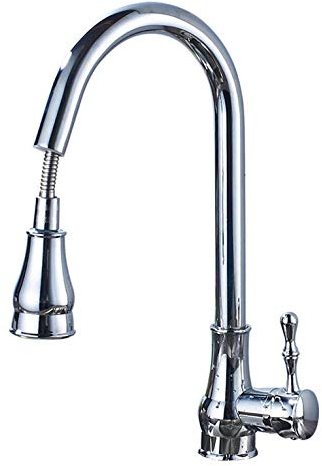 Linyuan Grifo de la cocina Caño abatible Pulverizador de agua fría y caliente mezclada Grifos monomando de cocina Giratorio de 360 ​​grados Manija única Extraíble