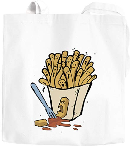 Jutebeutel Jutebeutel Pommes Frittes Ketchup lustige Comic Zeichnung Fast-Food weiß 2 lange Henkel