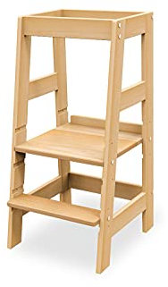 PINOLINO Lernturm Fino natur – Höhenverstellbarer Küchenturm aus unbehandelter massiver Buche, stabiler Learning Tower, Montessori-inspiriert