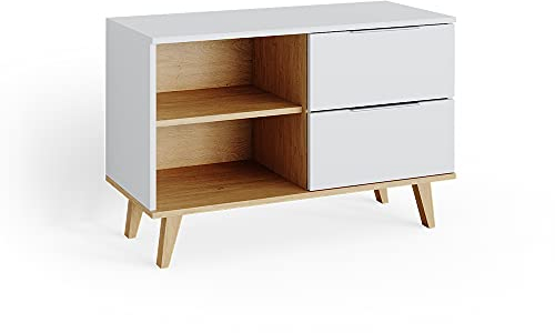 Vicco Kommode Nautica, Kommodenschrank, Weiß/Sonoma, 90 x 61 cm