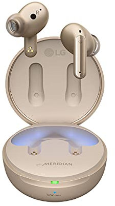 LG TONE FP8E - Auriculares True Wireless, Bluetooth 5.2, Sonido Meridian, Conversor Inalámbrico, Cancelación Ruido, Autolimpieza Luz Ultravioleta Uvnano, Protección IPX4, 3D Sound Stage, Color Oro