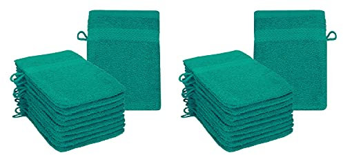 Betz 20 Stück Waschhandschuhe Waschlappen Premium Größe 16x21 cm 100% Baumwolle Farbe smaragdgrün