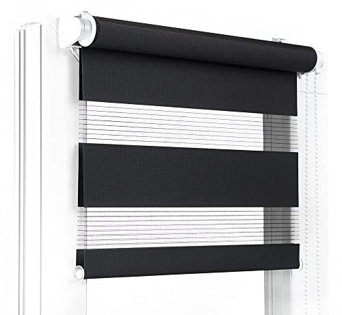 Fenster DEKOR - Rollos für Fenster Schwarz - Klemmfix Rollo ohne Bohren 150 x 45 cm - Doppelrollo mit einer breiten Auswahl an Größen und Farben - Blickdichte Rollos, einfach zu montieren