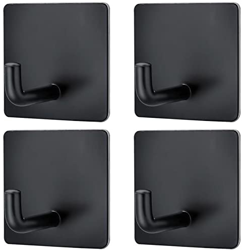 RouMio 4 Stück Handtuchhaken Ohne Bohren, Ideal für Büro Badezimmer Toilette Küche. (4 Stück Schwarz Quadratische)