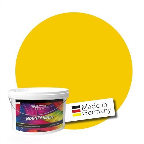 WALLCOVER hochwertige Wandfarbe für Innen | Gelb | 1L für 8m² | Hochdeckende Innenfarbe Matt (Klasse 1) | Profi Qualität aus Deutschland