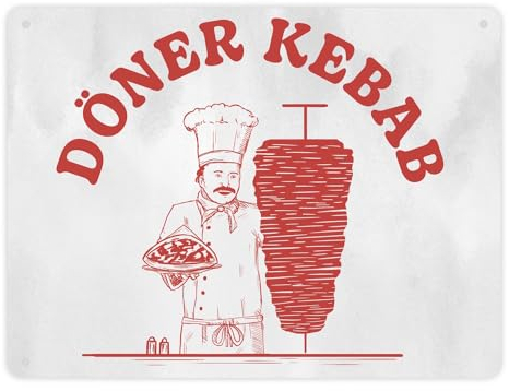 Döner Kebab lustiges Metallschild XL in 21x28 cm mit Dönermotiv in rot Blechschild lustiges Geschenk für Dönerfans Schild für Dönerrestaurant