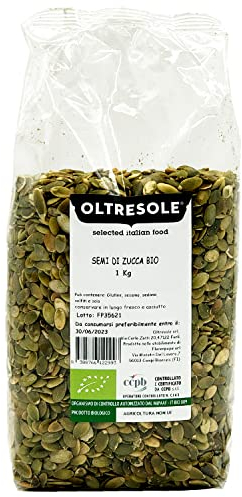 Oltresole, Semillas de Calabaza Ecológicas Decorticadas 1 kg, Semillas Crudas Aceitosas Ecológicas, Sin Tostar y Sin Sal, Ideales como Aperitivo o para Ensaladas, Pack Ideal para Familias